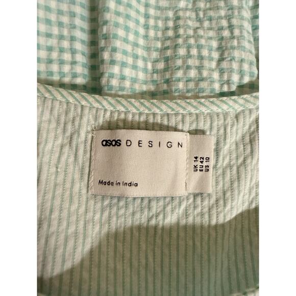 ASOS DESIGN Seersucker Gingham Babydoll Dress Light Turquoise Women’s 10 EUC - Picture 6 of 7